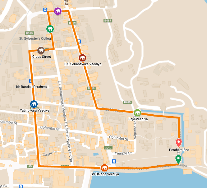 Kandy Esala Perahera Randoli Perahera route